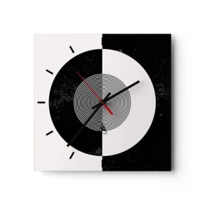 Ceas de perete - Ceas pe sticlă - Armonie în alb și negru - 30x30 cm