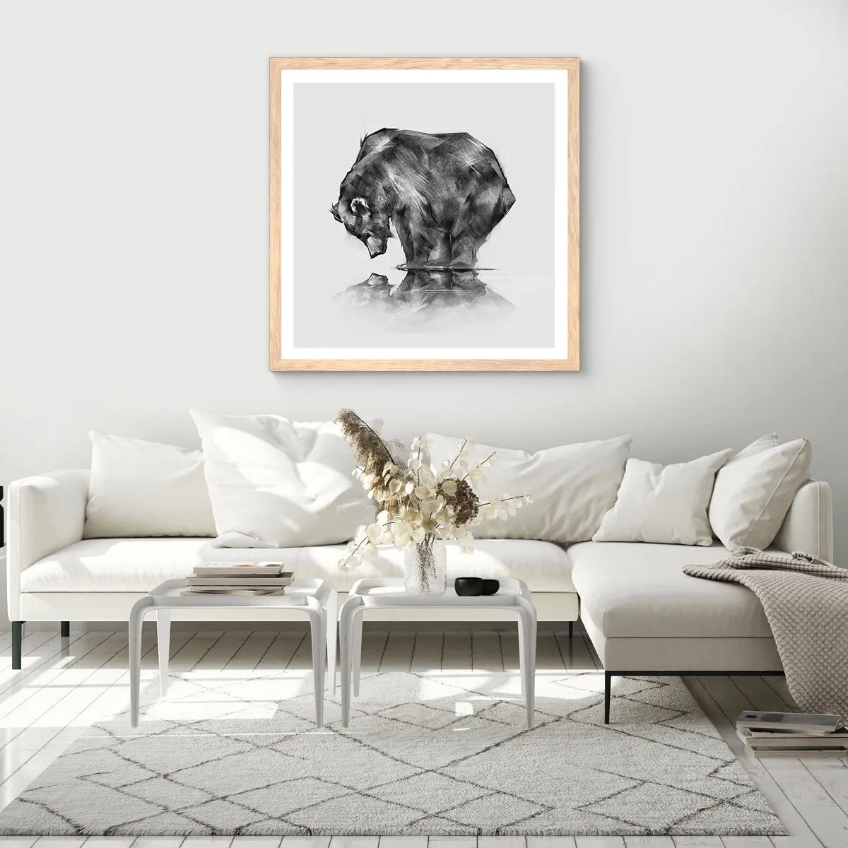 Poster în ramă de stejar deschis - Mă bucur să văd pe cineva apropiat - 60x60 cm