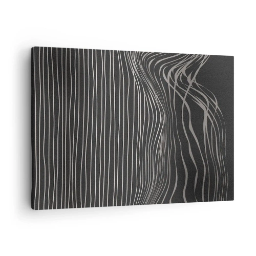 Tablou pe pânză Canvas - Linii albe pe un fundal gri închis într-un aranjament abstract - 70x50cm - Ritm și accent - Decorațiune modernă pentru perete pentru living și dormitor ARTTOR