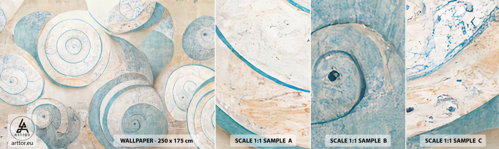 Mostră de Tapet Standard Eco - Ce ascunde cochilia? - Minimalism, Scoici, Luminos - 100x30 cm