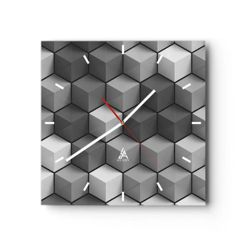 Ceas de perete - Ceas pe sticlă - Puzzle cubist - 40x40 cm