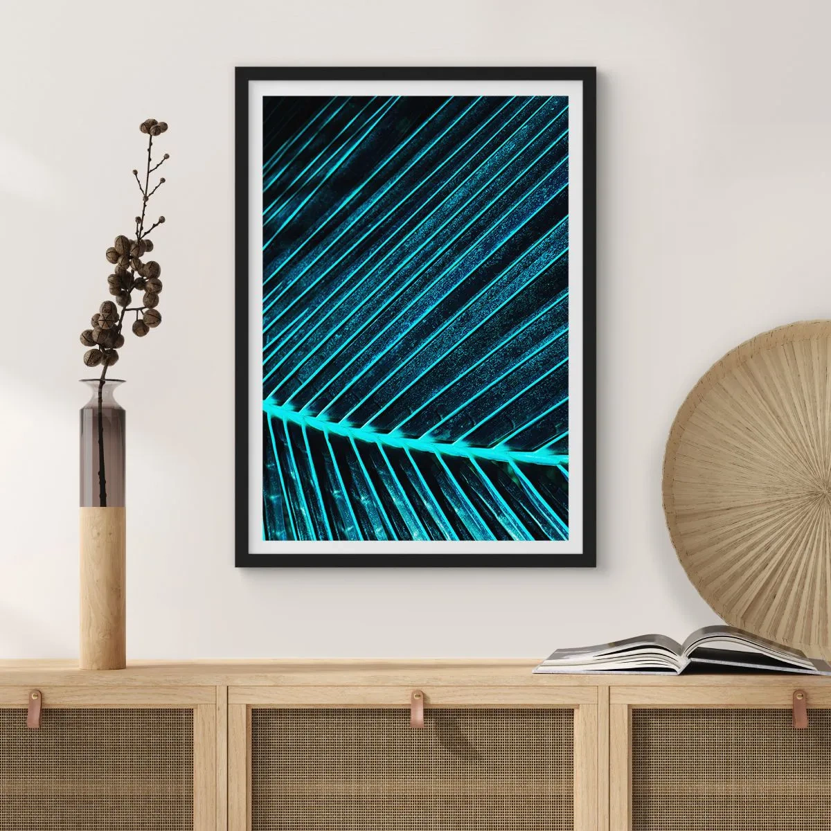 Poster în ramă neagră - Structură abstractă a frunzelor în culori neon - 50x70cm - Textura verdelui - Decorațiune modernă pentru perete pentru living și dormitor ARTTOR