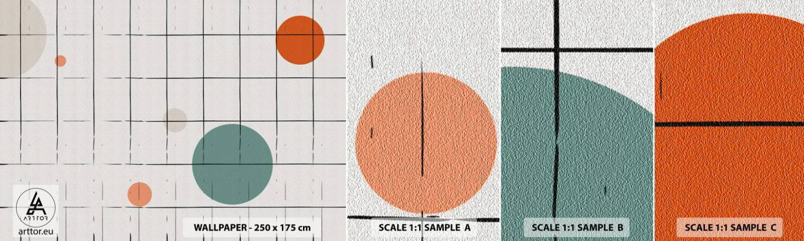 Mostră de Tapet Standard Eco - În capcană. Noi sau ele? - fundal, Rotile, Grila - 100x30 cm