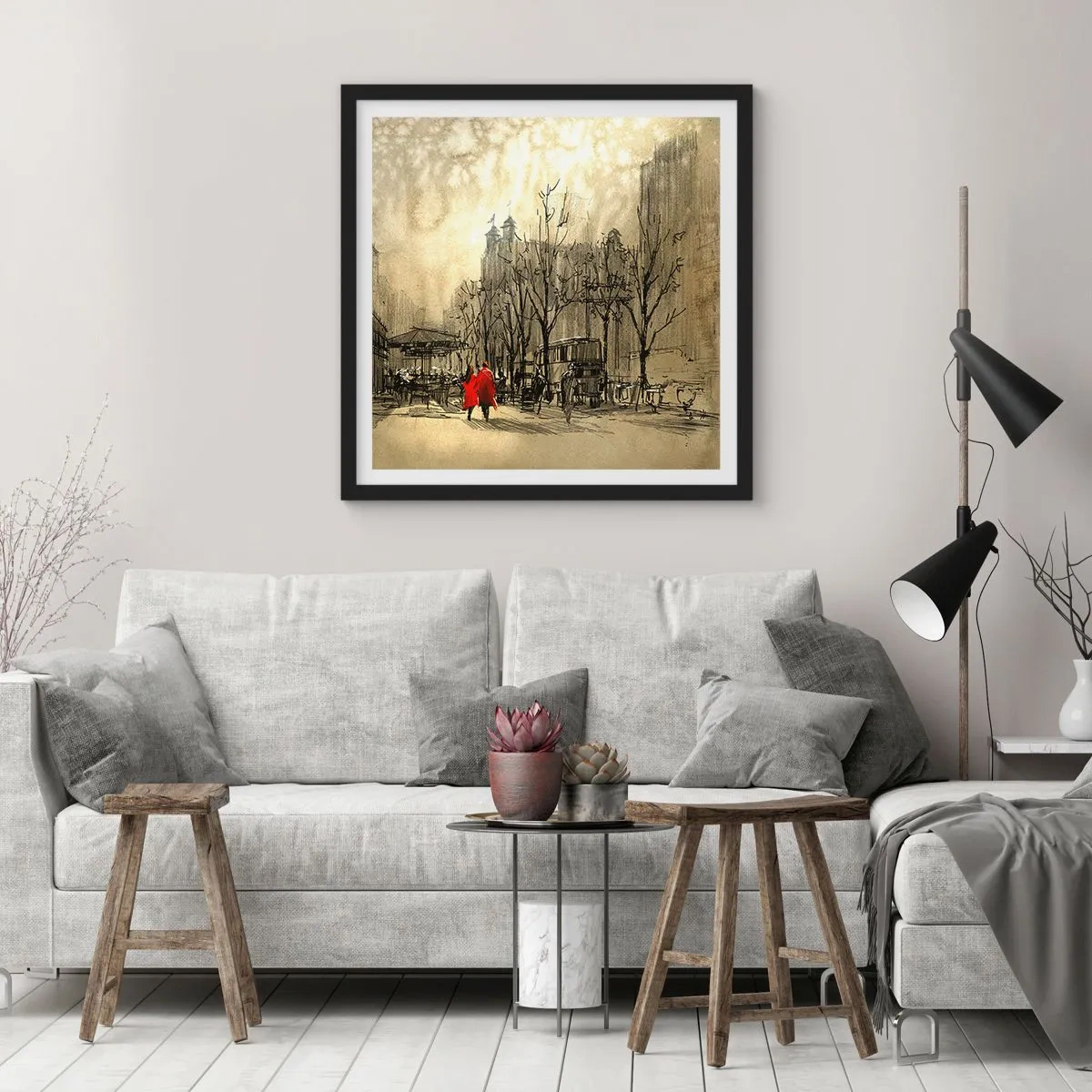 Poster în ramă neagră - O întâlnire în ceața londoneză  - 30x30 cm