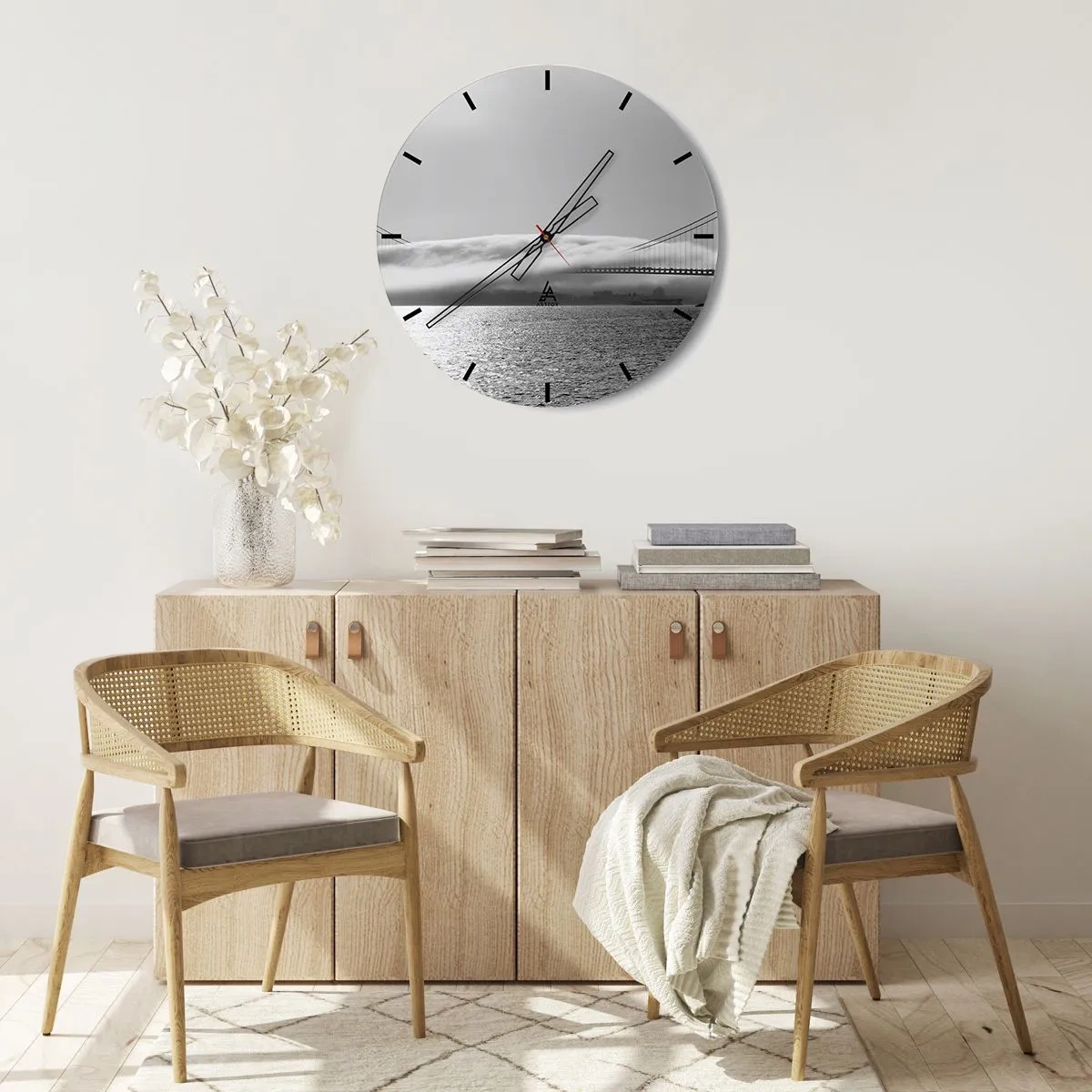 Ceas de perete - Ceas pe sticlă - Să trecem prin Golden Gate - 30x30 cm