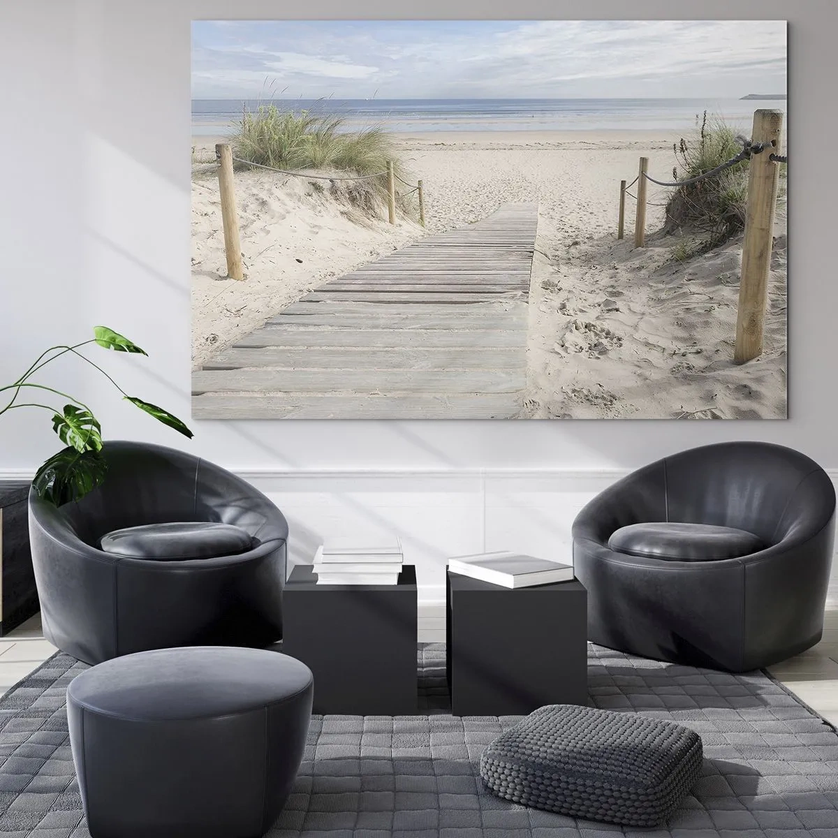 Tablou pe sticlă - Calea spre plajă cu vedere la mare - 70x50cm - Dincolo de orizont - Decorațiune modernă pentru perete pentru living și dormitor ARTTOR