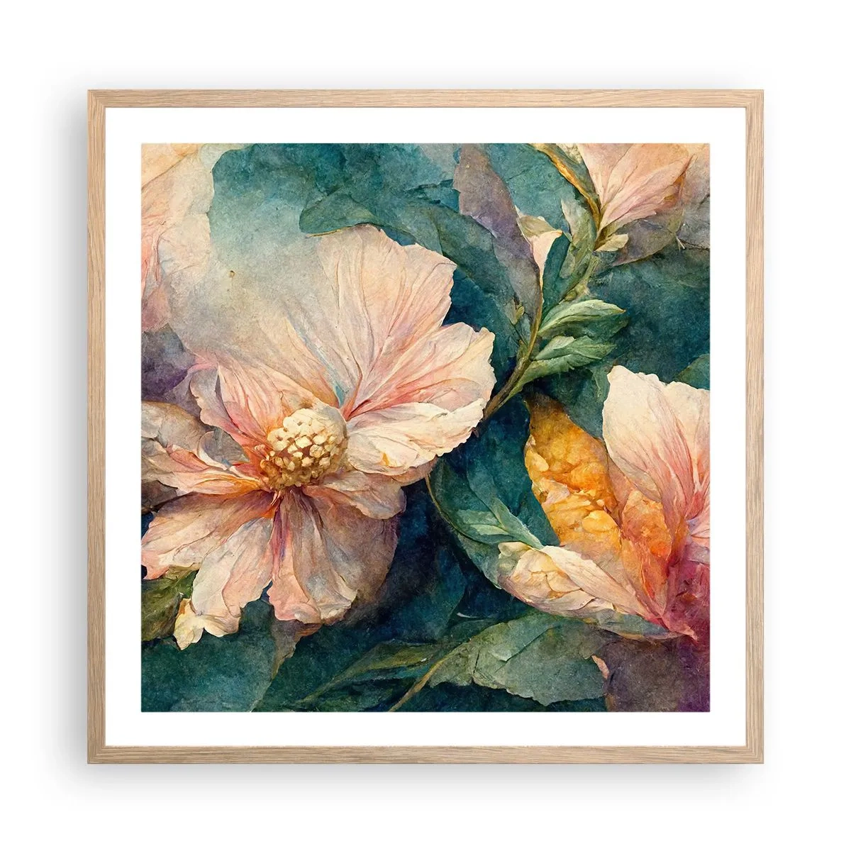 Poster în ramă de stejar deschis - Subtilitate pură - 60x60 cm