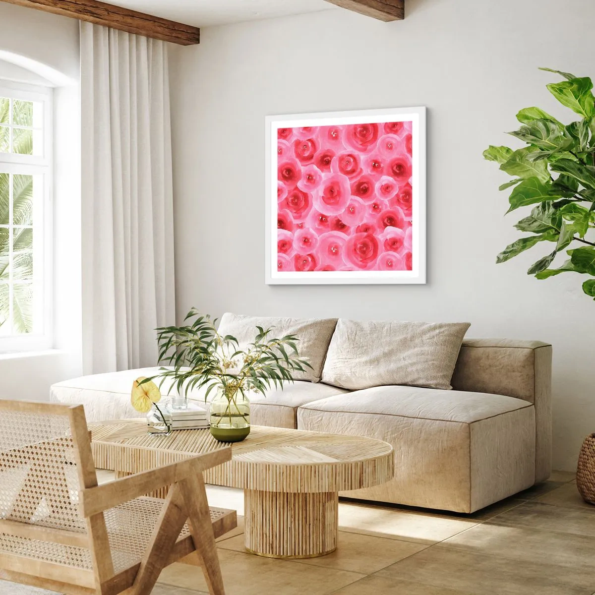 Poster în ramă albă - Trandafiri de sus în jos - 30x30 cm