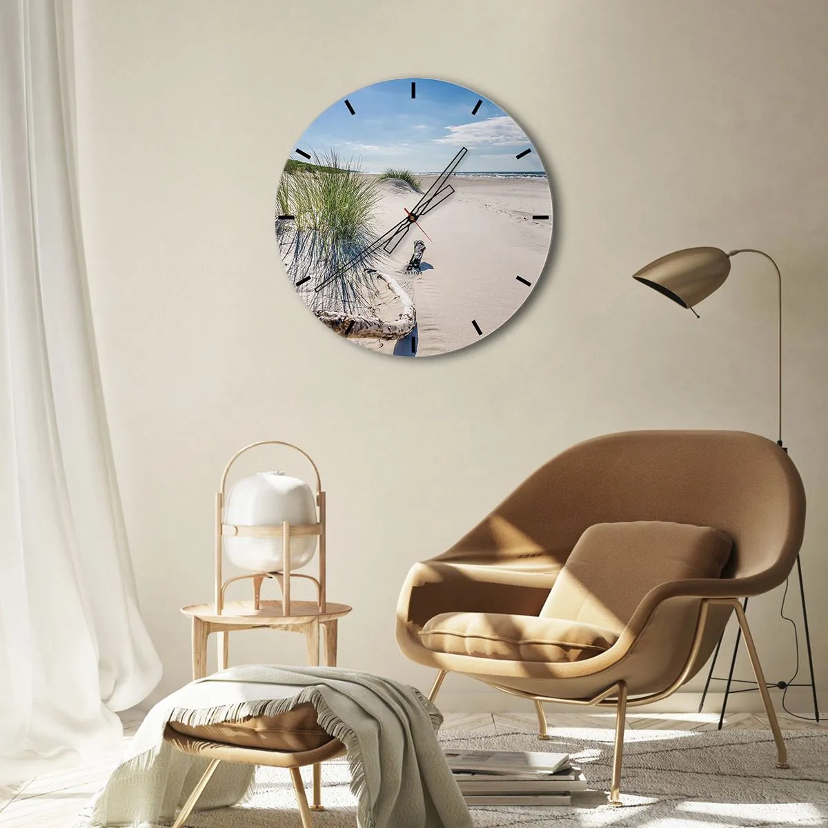 Ceas de perete - Ceas pe sticlă - O plajă cu nisip, iarbă și vedere la mare într-o zi însorită - 30x30cm - Cea mai frumoasă? Baltică - Decorațiune modernă pentru perete pentru living, bucătărie și dormitor ARTTOR