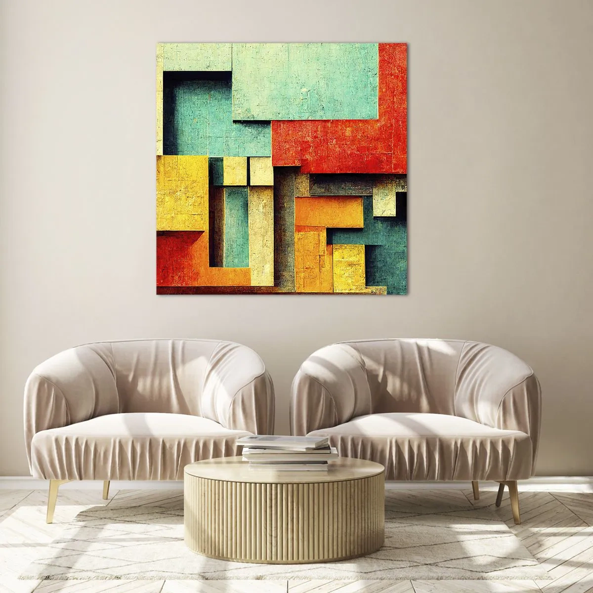 Tablou pe sticlă - Festival de unghiuri drepte - 40x40 cm