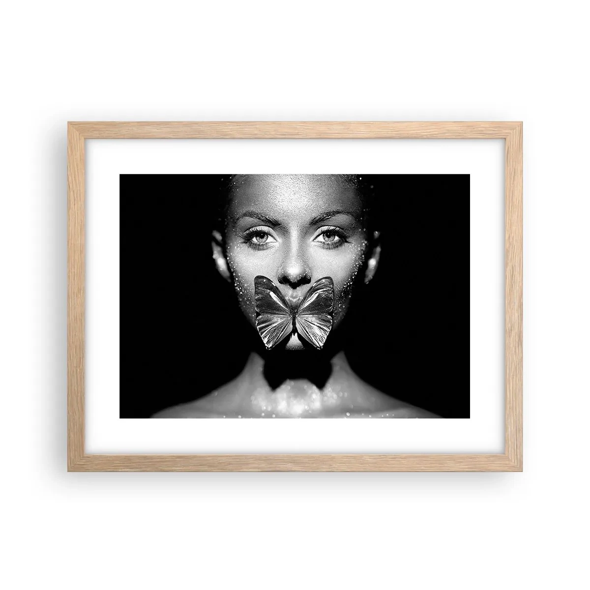 Poster în ramă de stejar deschis - Sărut de fluture - 40x30 cm