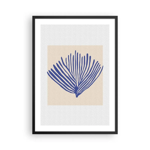 Poster în ramă neagră - Grafică stilizată a unei plante marine în formă de evantai - 50x70cm - Evantai albastru - Decorațiune modernă pentru perete pentru living și dormitor ARTTOR