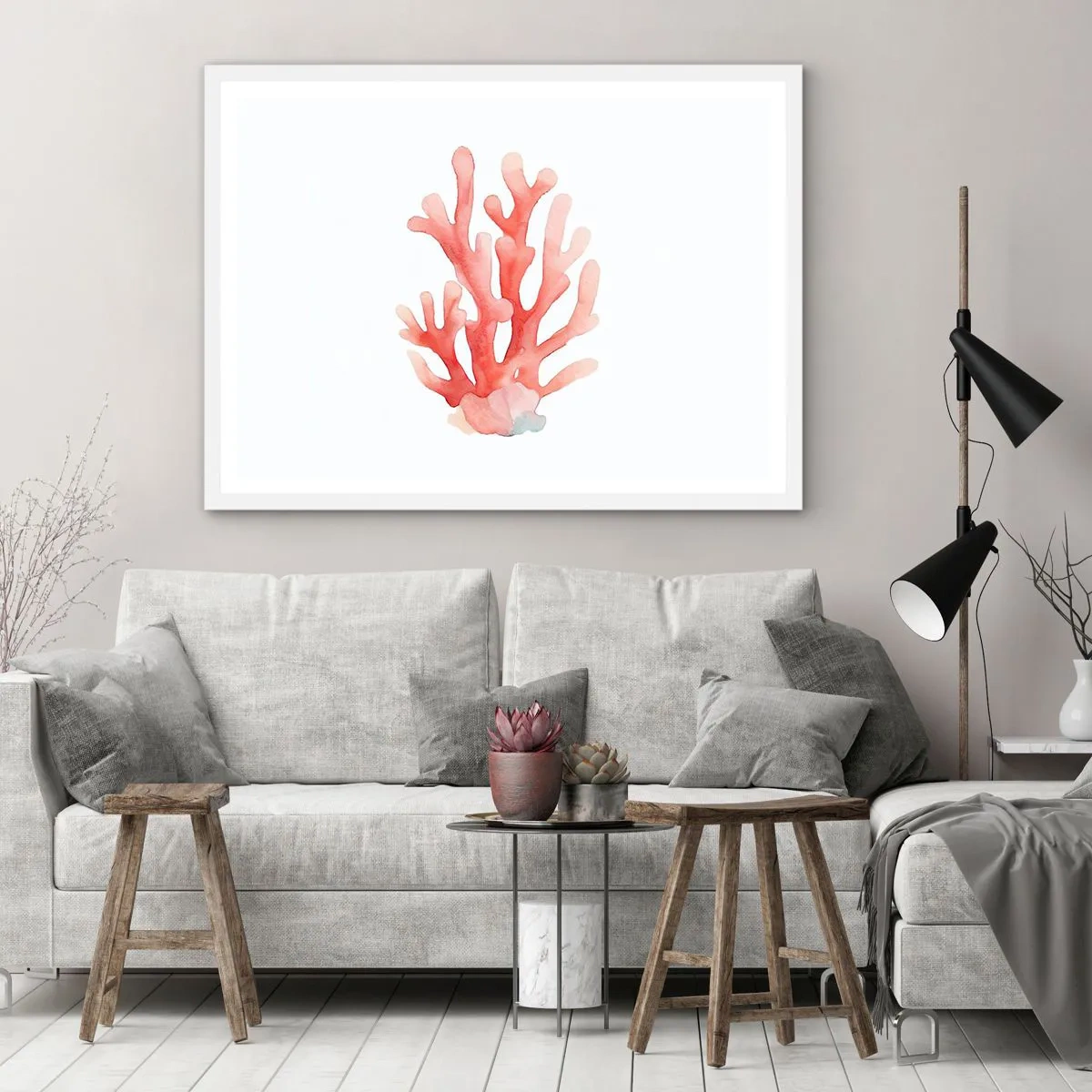 Poster în ramă albă - Culoare de coral - 50x40 cm