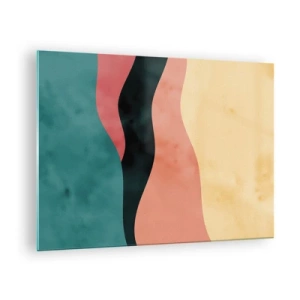 Tablou pe sticlă - Valuri colorate în nuanțe de verde, roz, negru și bej - 70x50cm - Neconformitate compatibilă - Decorațiune modernă pentru perete pentru living și dormitor ARTTOR