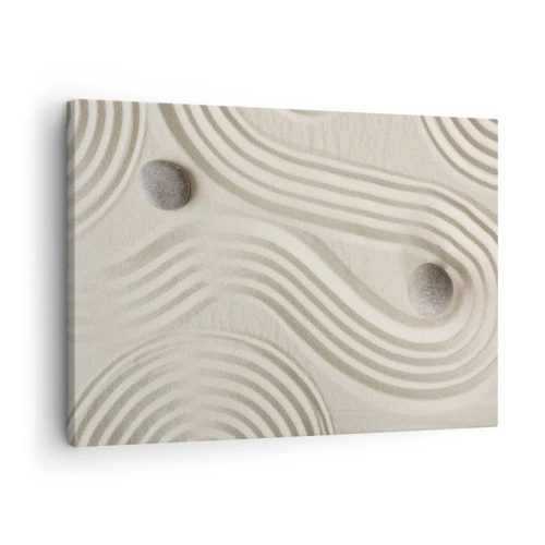 Tablou pe pânză Canvas - Design Zen minimalist cu nisip și pietre - 70x50cm - Atingere de căldură - Decorațiune modernă pentru perete pentru living și dormitor ARTTOR