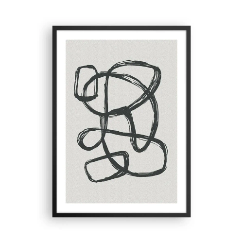 Poster în ramă neagră - Linie neagră abstractă pe un fundal deschis - 50x70cm - Abstracție în buclă - Decorațiune modernă pentru perete pentru living și dormitor ARTTOR
