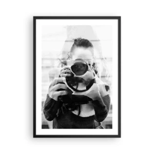 Poster în ramă neagră - Dublă expunere a fotografului și a camerei în alb-negru - 50x70cm - Creator și material - Decorațiune modernă pentru perete pentru living și dormitor ARTTOR