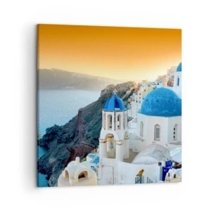 Tablou pe pânză - Santorini - îmbrățișat de stânci - 50x50 cm