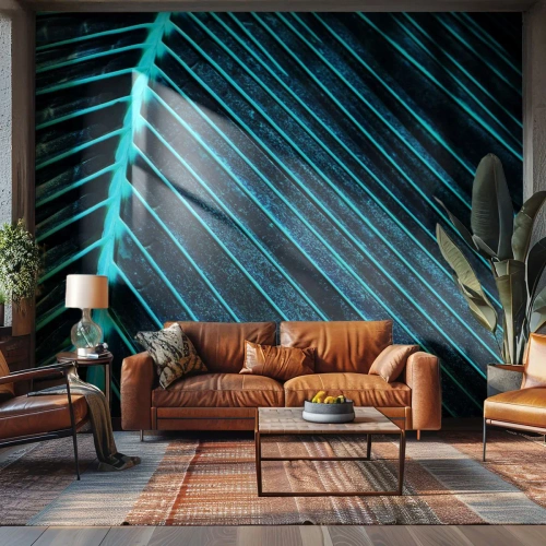 Tapet Standard Eco - Prim-plan al unei frunze de palmier în nuanțe reci de verde - 100x70cm - Textura verdelui - Decorațiune modernă pentru perete pentru living și dormitor ARTTOR