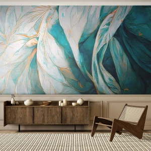 Tapet Premium Canvas - Abstractul albastru cu motiv auriu - Bucată, Art Deco, Subtil - 150x105 cm