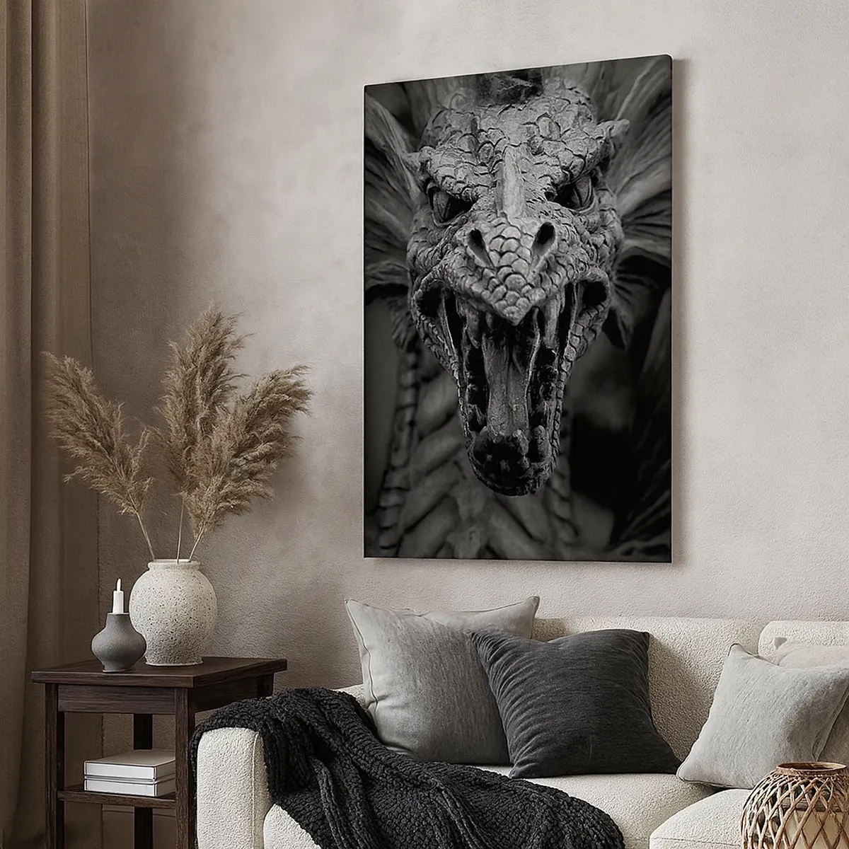Tablou pe pânză - Dragon de basm în gri - 50x70 cm