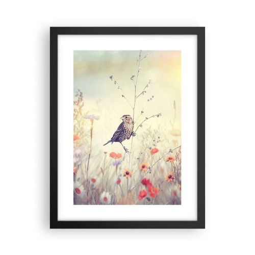 Poster în ramă neagră - Portret de pasăre cu o pajiște în fundal - 30x40 cm