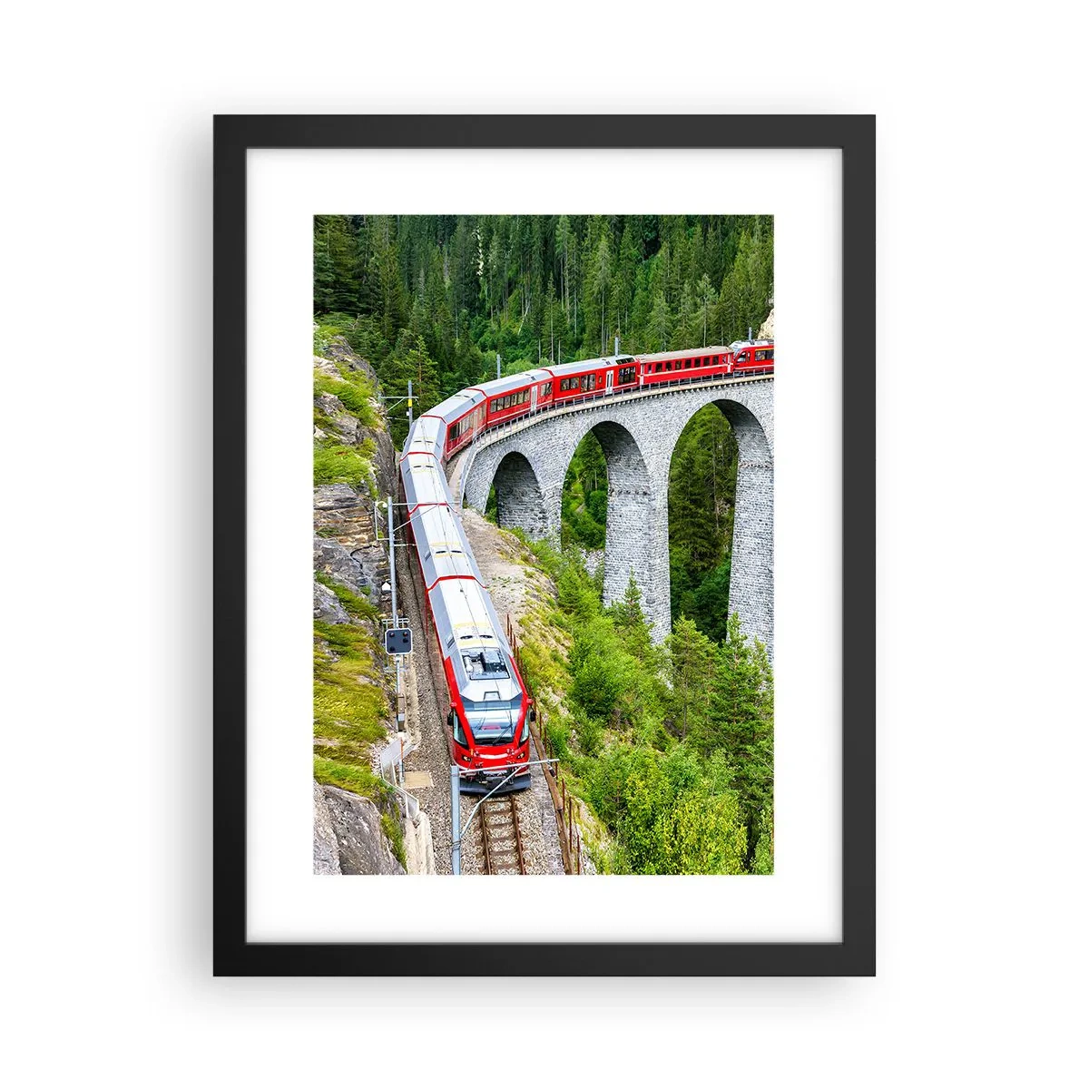 Poster în ramă neagră - Cu trenul prin munți - 30x40 cm