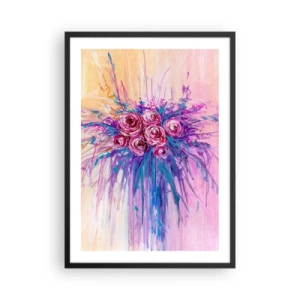 Poster în ramă neagră - Trandafiri colorați pe un fundal în nuanțe de roz - 50x70cm - Fântână de trandafiri - Decorațiune modernă pentru perete pentru living și dormitor ARTTOR