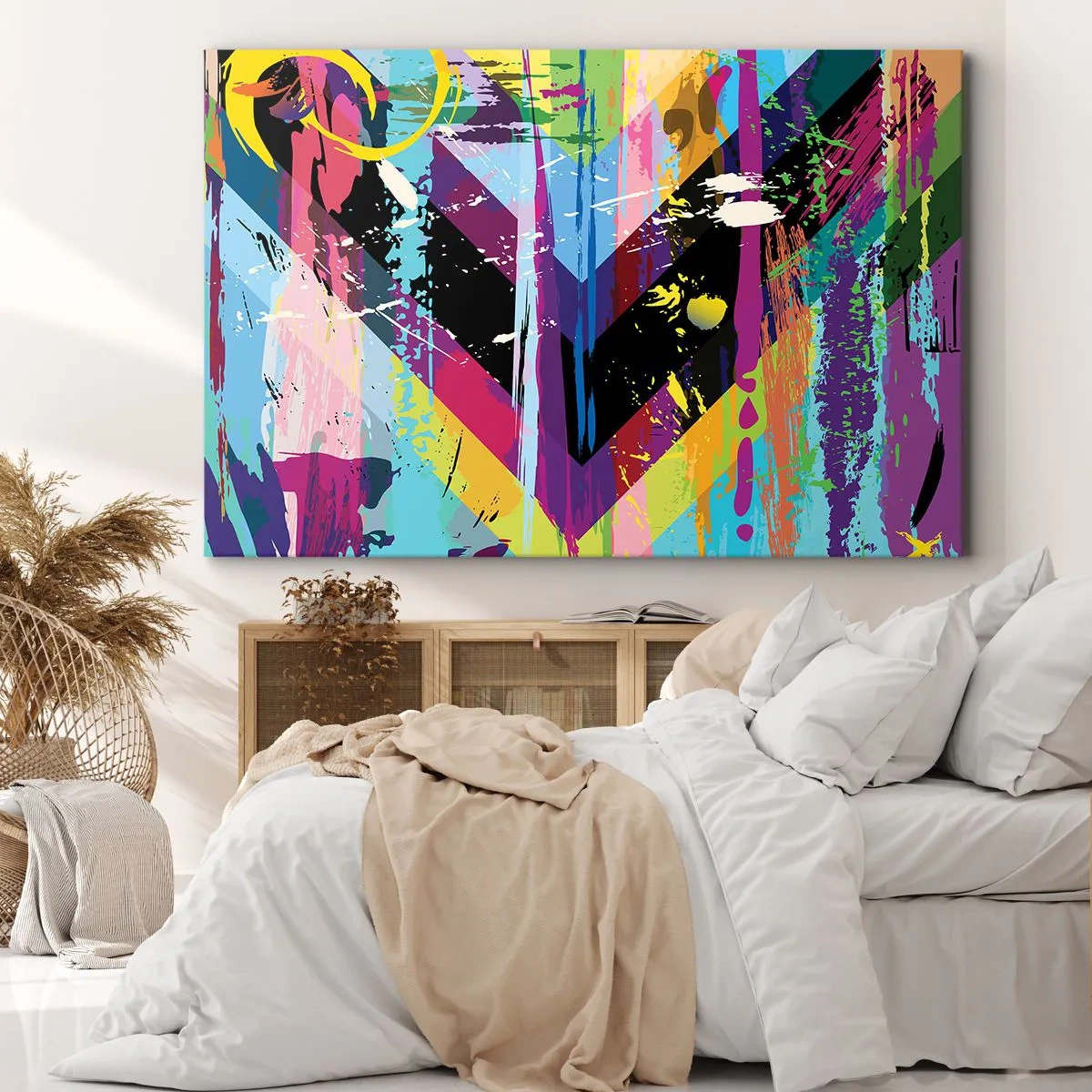 Tablou pe pânză Canvas - Model abstract cu forme geometrice colorate - 70x50cm - De sus în jos - Decorațiune modernă pentru perete pentru living și dormitor ARTTOR