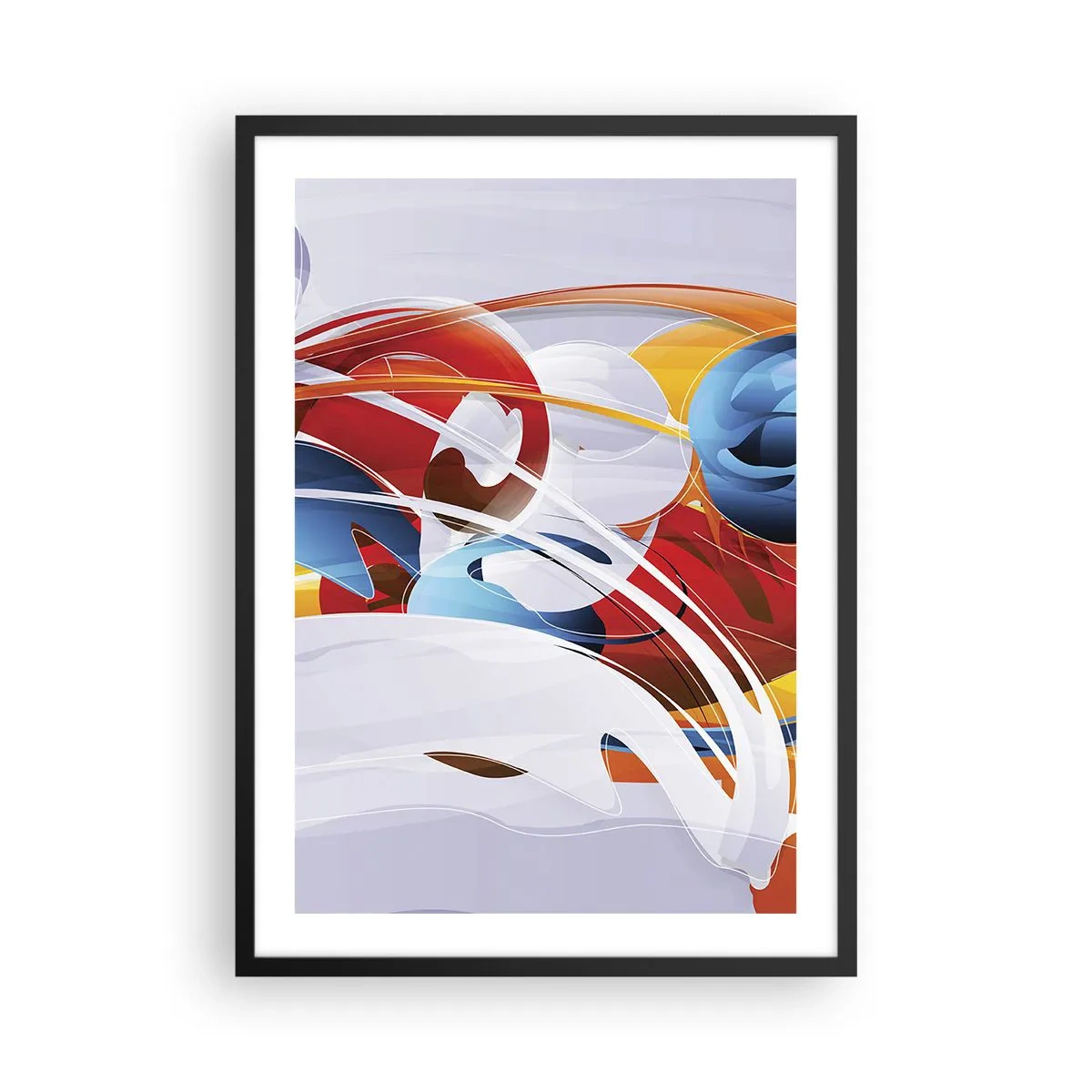 Poster în ramă neagră - Abstracție colorată cu forme dinamice - 50x70cm - Dansul elementelor - Decorațiune modernă pentru perete pentru living și dormitor ARTTOR