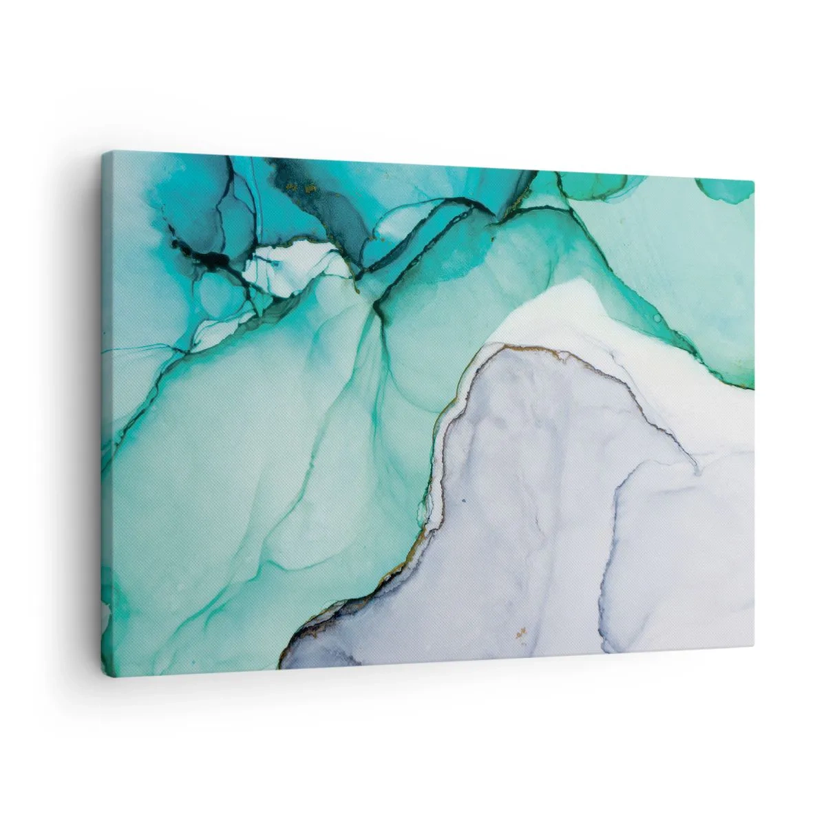 Tablou pe pânză Canvas - Model abstract în nuanțe de turcoaz și alb - 70x50cm - Studiu în turcoaz - Decorațiune modernă pentru perete pentru living și dormitor ARTTOR