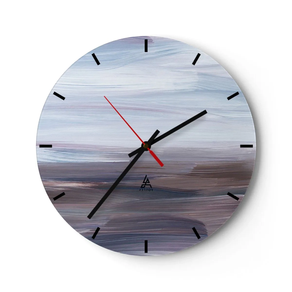 Ceas de perete - Ceas pe sticlă - O compoziție abstractă de tușe de pensulă în nuanțe de albastru. - 30x30cm - Elemente: apă - Decorațiune modernă pentru perete pentru living, bucătărie și dormitor ARTTOR