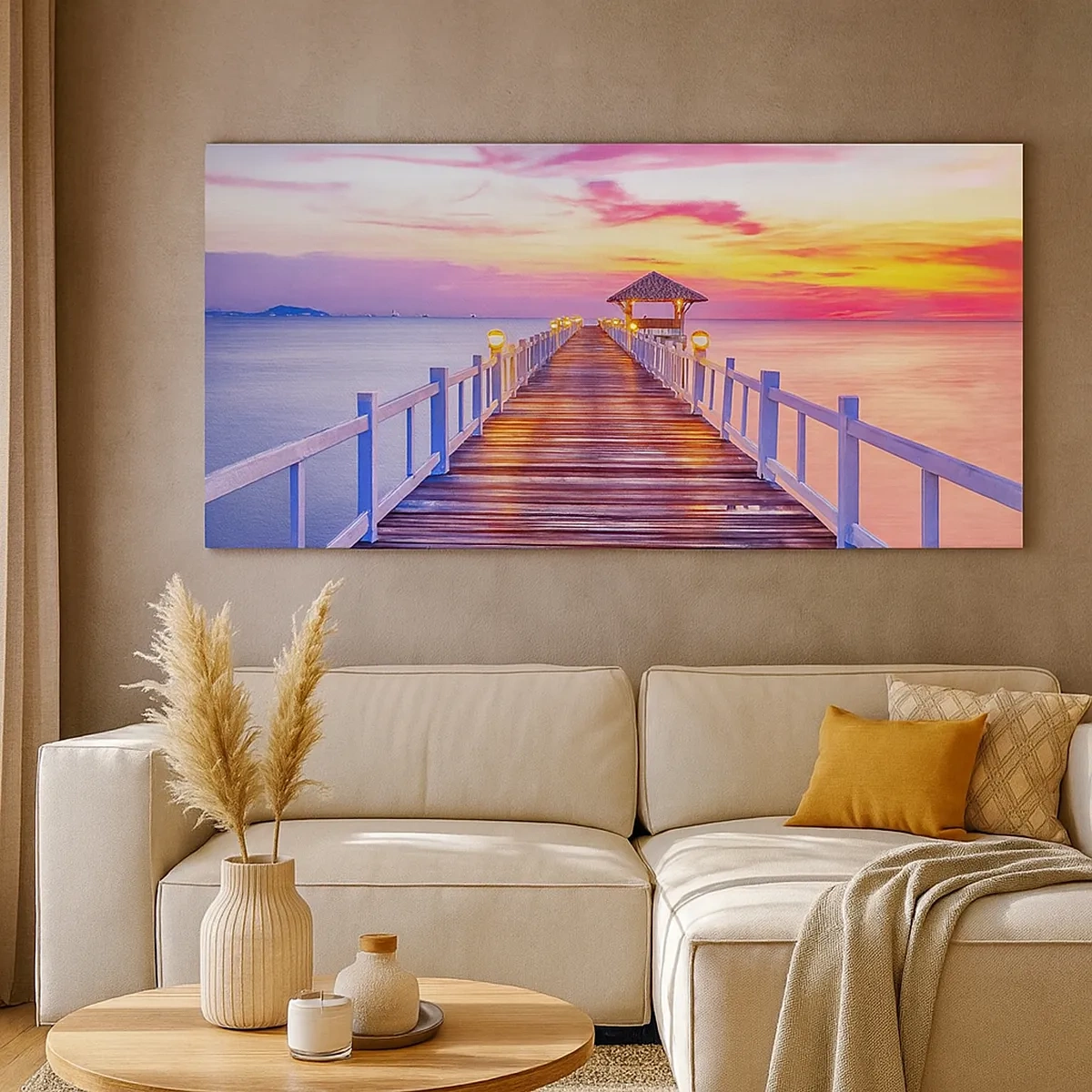 Tablou pe pânză - Tăcerea serii în liliac-auriu - 30x30 cm