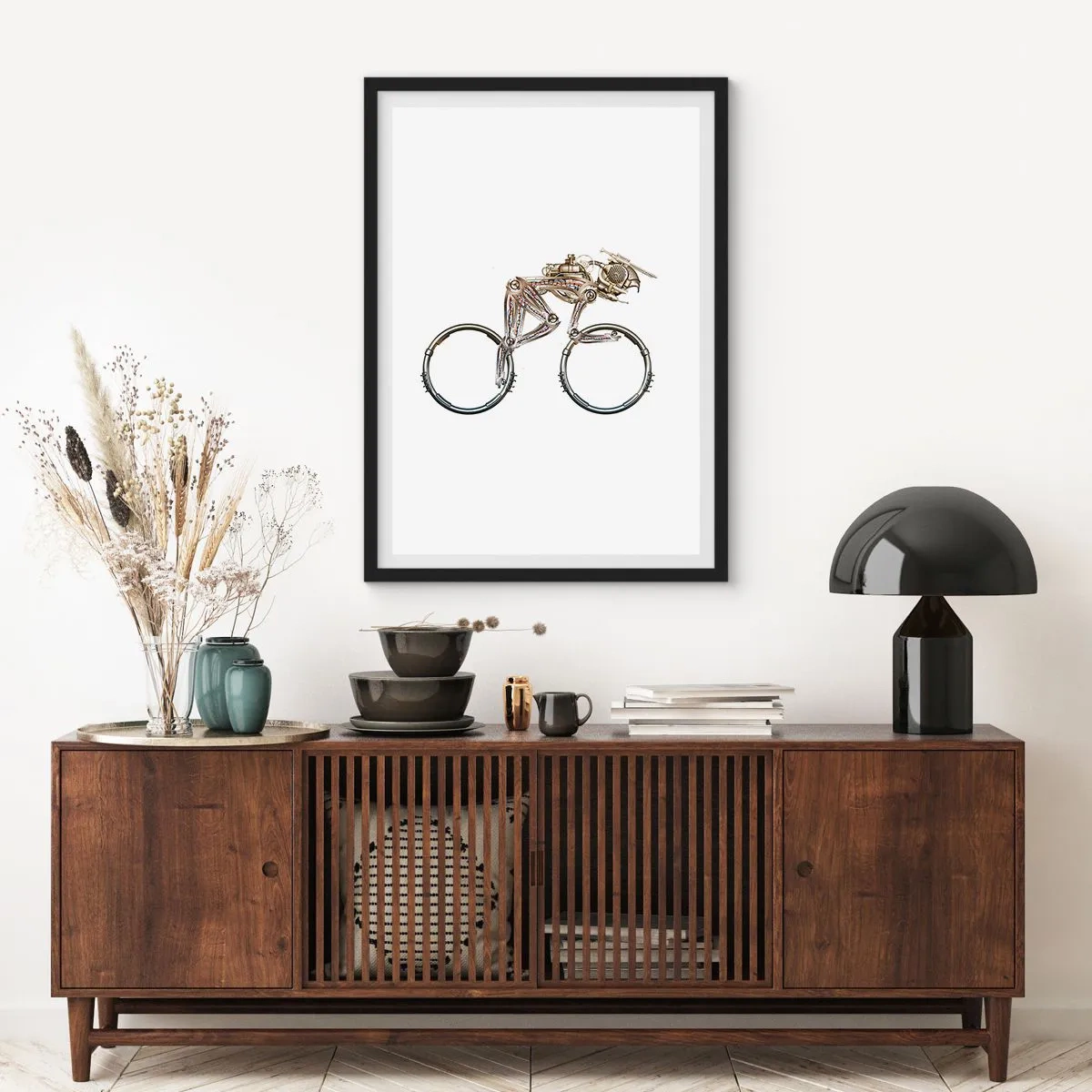 Poster în ramă neagră - O bicicletă făcută din piese metalice - 50x70cm - O mașină grozavă - Decorațiune modernă pentru perete pentru living și dormitor ARTTOR