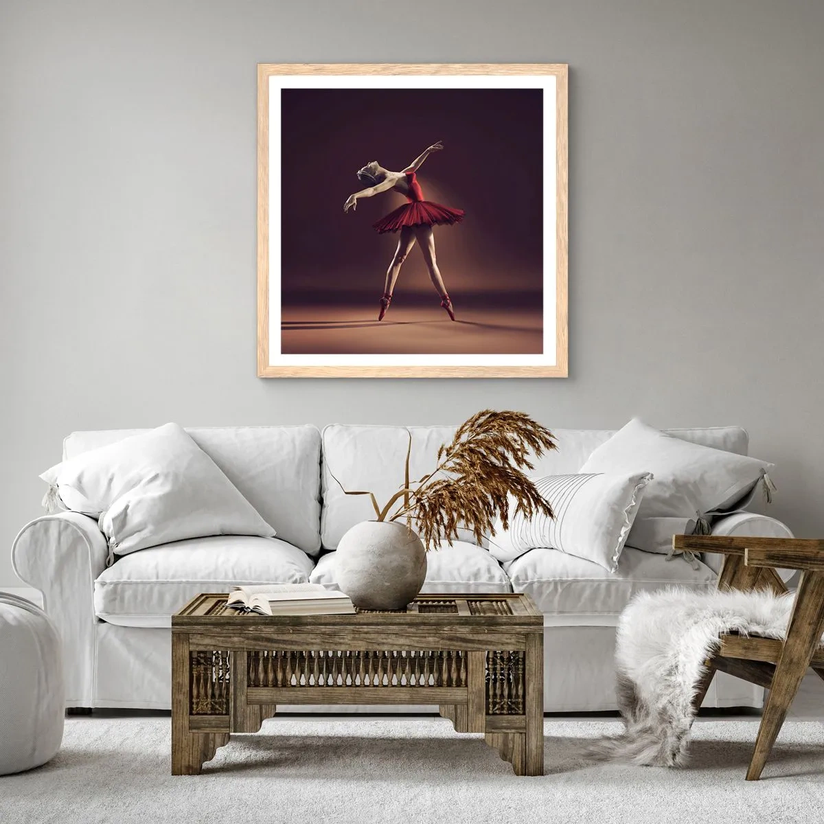 Poster în ramă de stejar deschis - Prima balerină - 60x60 cm