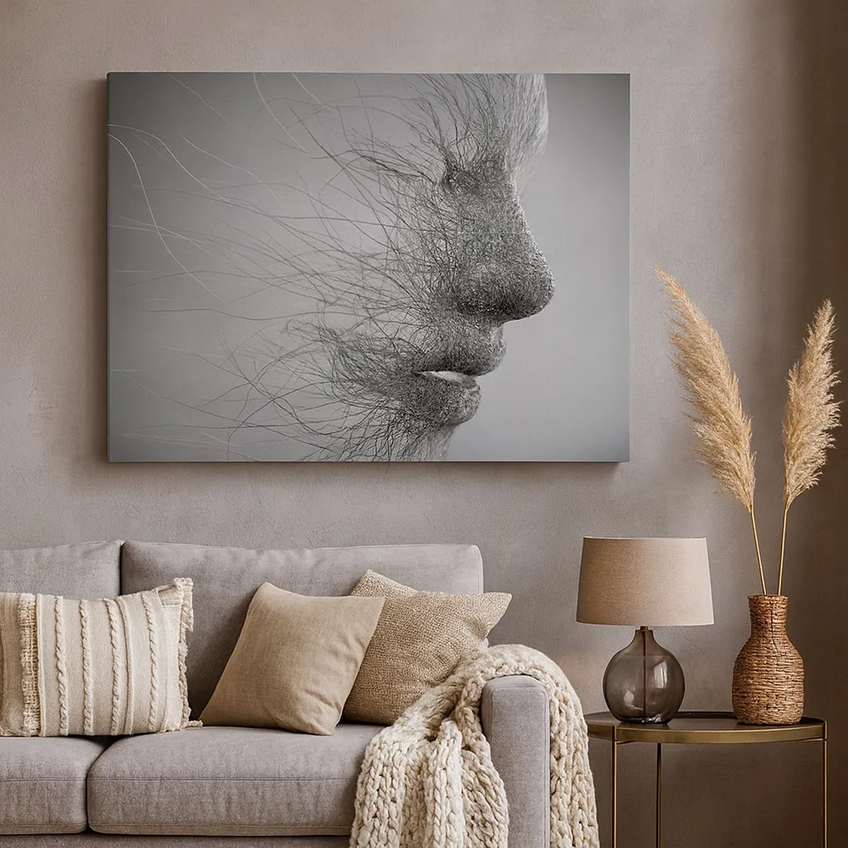 Tablou pe pânză Canvas - Profil facial artistic creat cu linii delicate - 70x50cm - Spiritul vântului - Decorațiune modernă pentru perete pentru living și dormitor ARTTOR