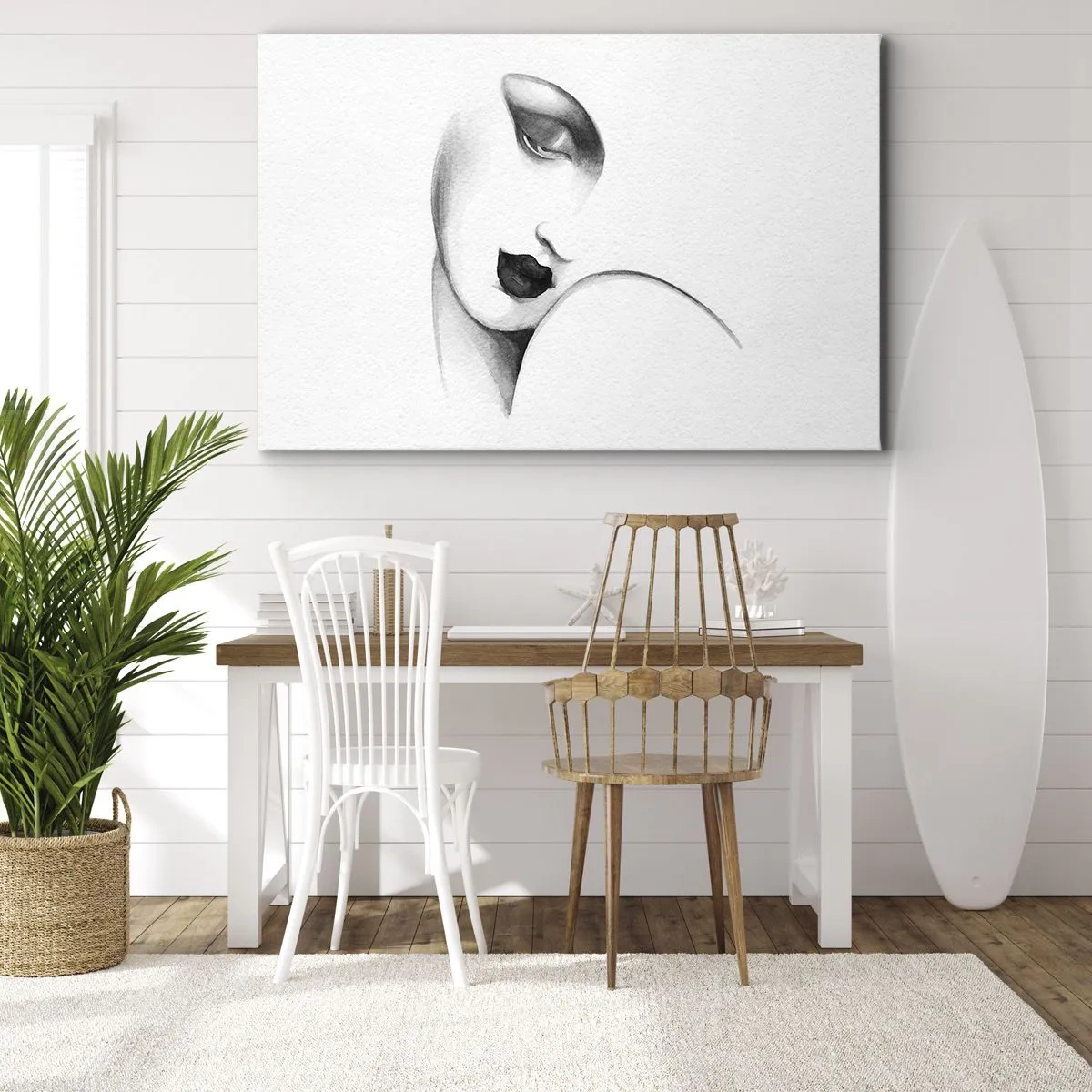 Tablou pe pânză Canvas - Un portret subtil al unei femei într-un stil monocrom - 70x50cm - În stilul Lempickei - Decorațiune modernă pentru perete pentru living și dormitor ARTTOR