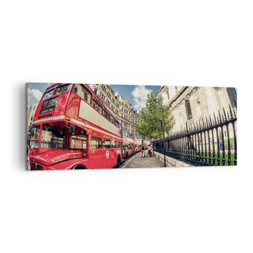 Tablou pe pânză - Stradă din Londra în gri și roșu - 140x50 cm