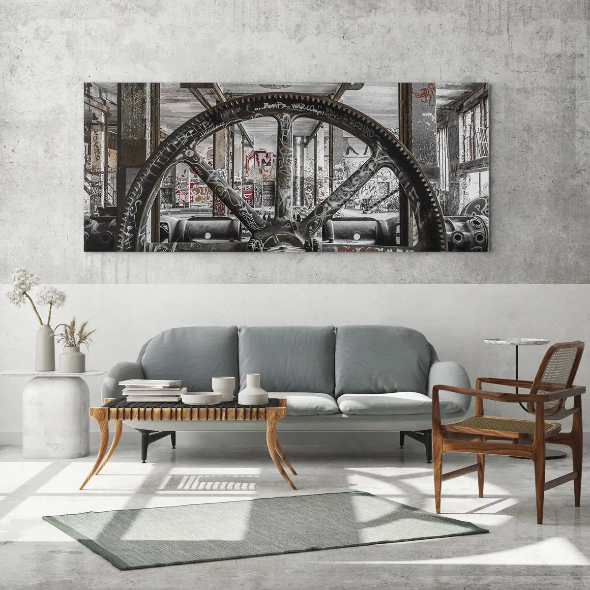 Tablou pe sticlă - Viața secretă a unei fabrici - 100x40 cm