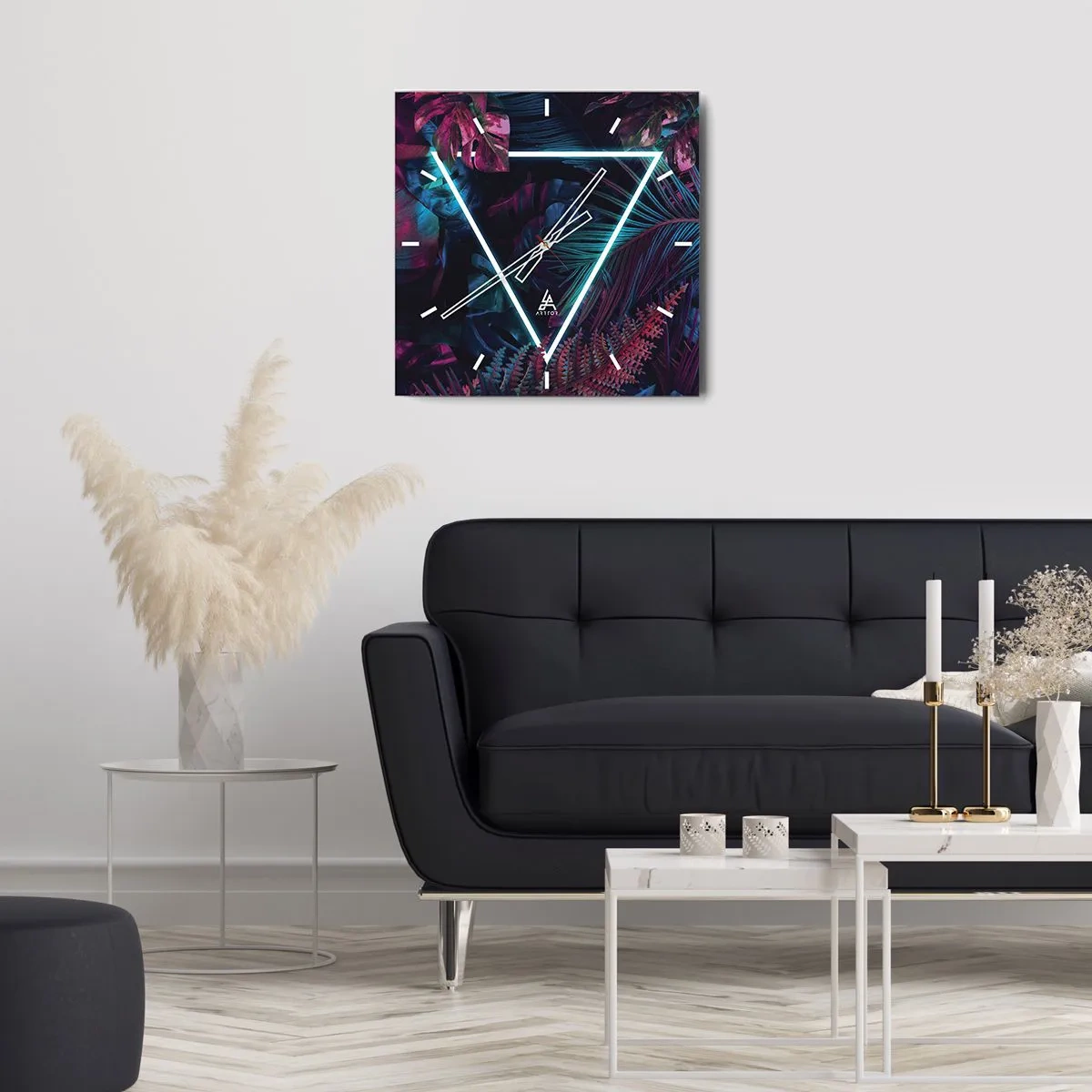 Ceas de perete - Ceas pe sticlă - Grădină în stil disco - 40x40 cm