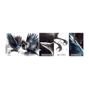 Mostră tapet autocolant Deluxe Sticker - Bătălia corbilor - Abstracția, Pasăre, Animale - 100x30 cm