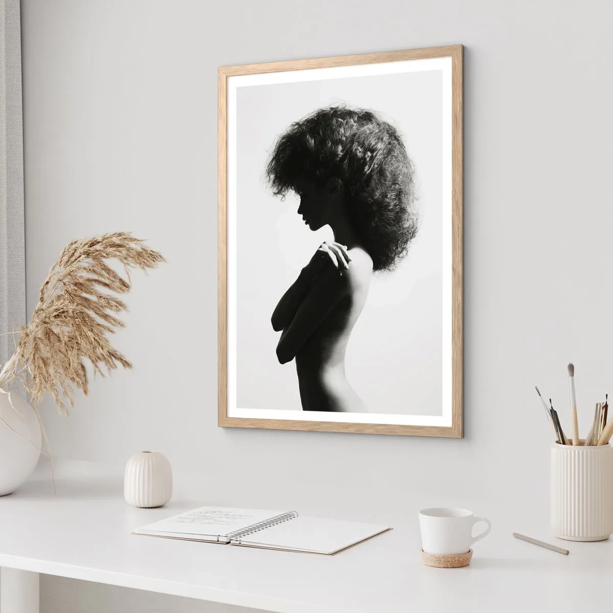 Poster în ramă de stejar deschis - Ca o floare pe o tulpină subțire - 70x100 cm