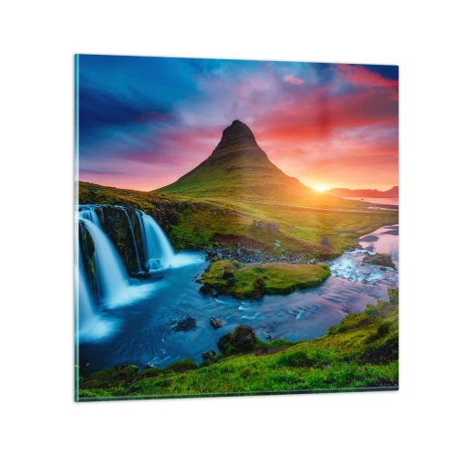 Tablou pe sticlă - Islanda - foc și apă - 60x60 cm