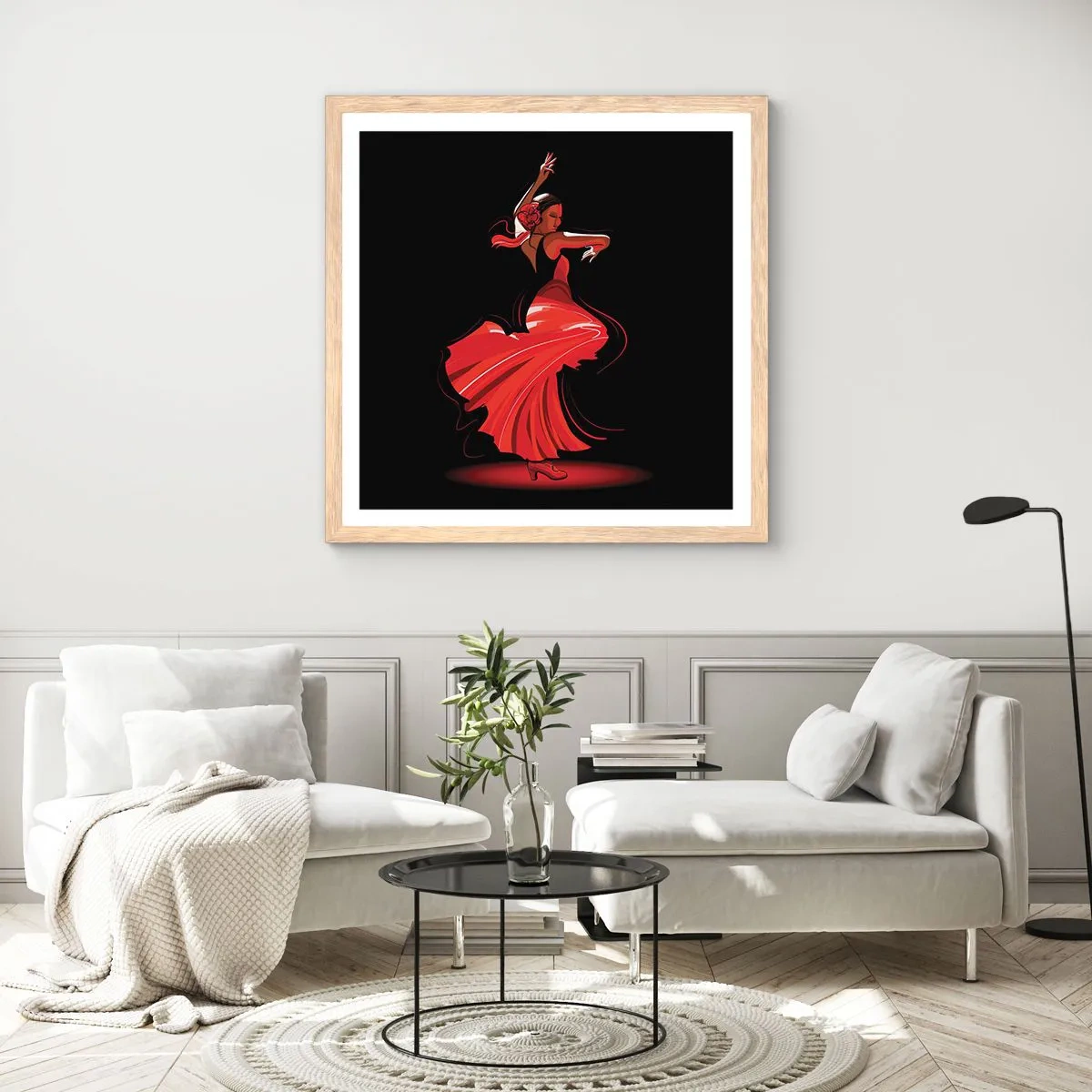 Poster în ramă de stejar deschis - Spiritul înflăcărat al flamenco-ului - 60x60 cm