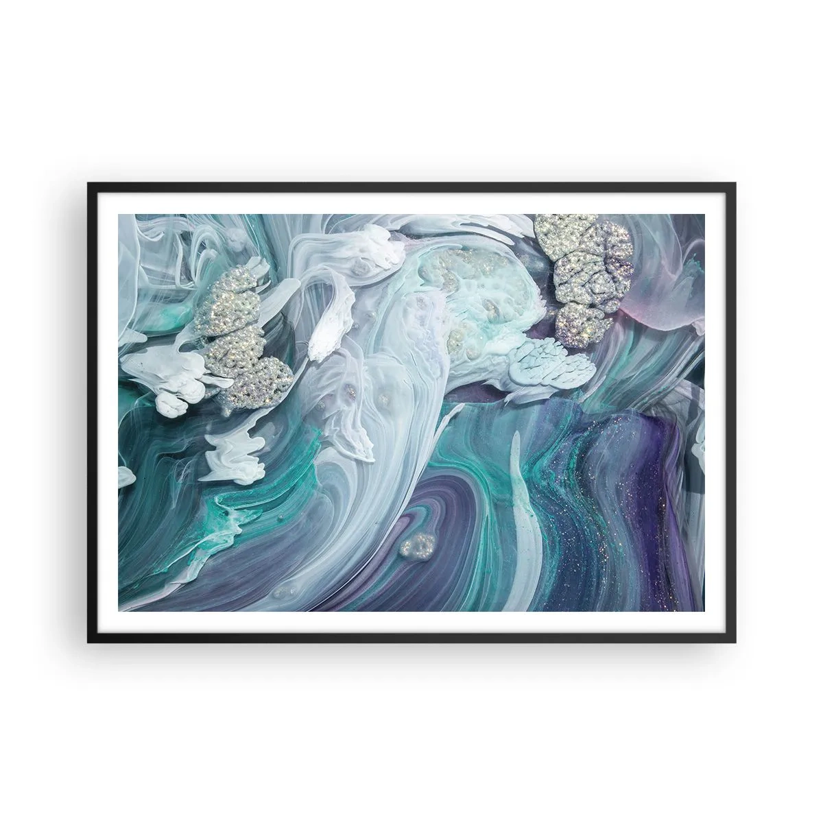 Poster în ramă neagră - Râuri de albastru - 100x70 cm