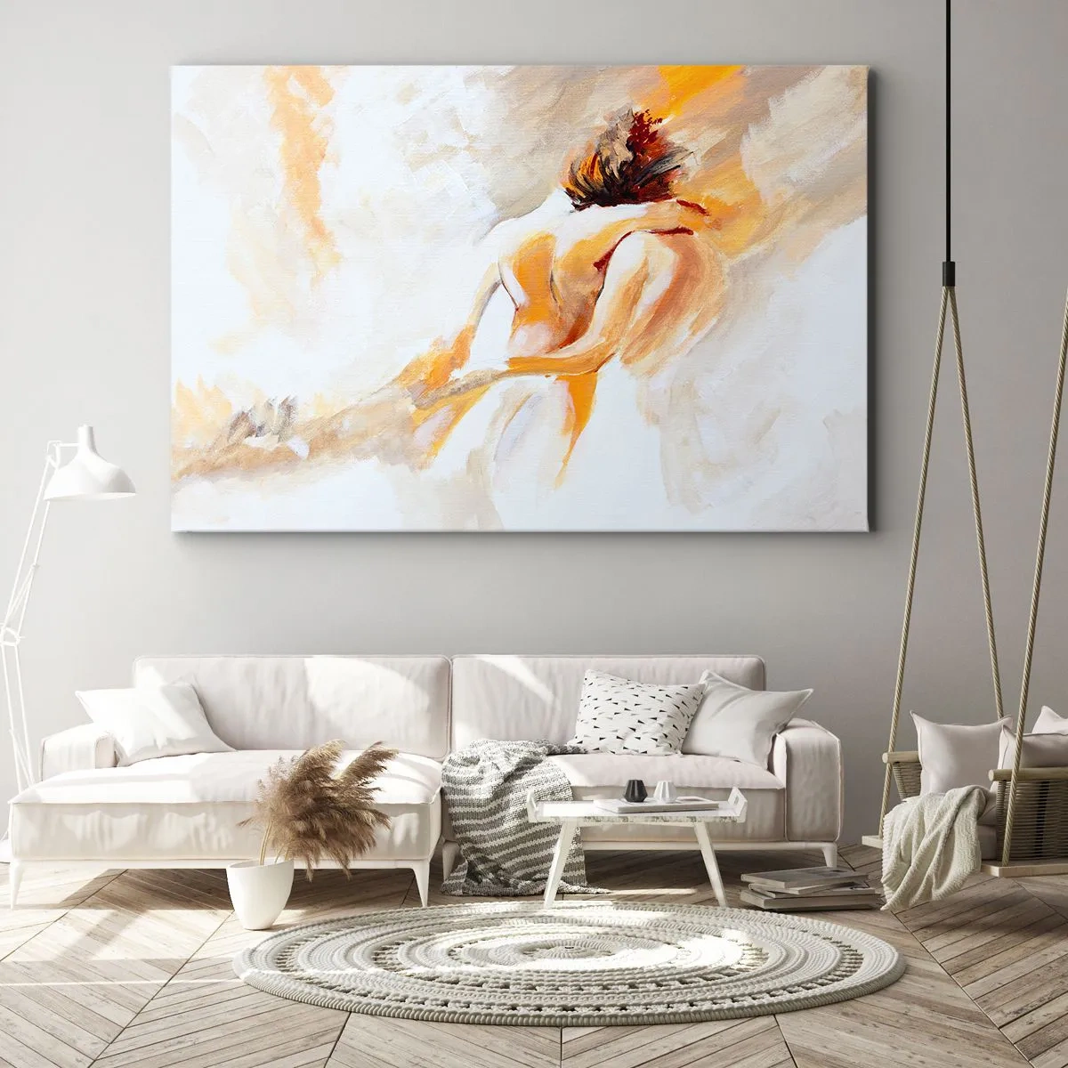 Tablou pe pânză Canvas - Scenă abstractă a unei îmbrățișări romantice - 70x50cm - În cerul proximității - Decorațiune modernă pentru perete pentru living și dormitor ARTTOR