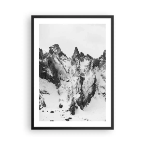 Poster în ramă neagră - Un peisaj montan accidentat în alb și negru - 50x70cm - Amenințarea crestei de granit - Decorațiune modernă pentru perete pentru living și dormitor ARTTOR