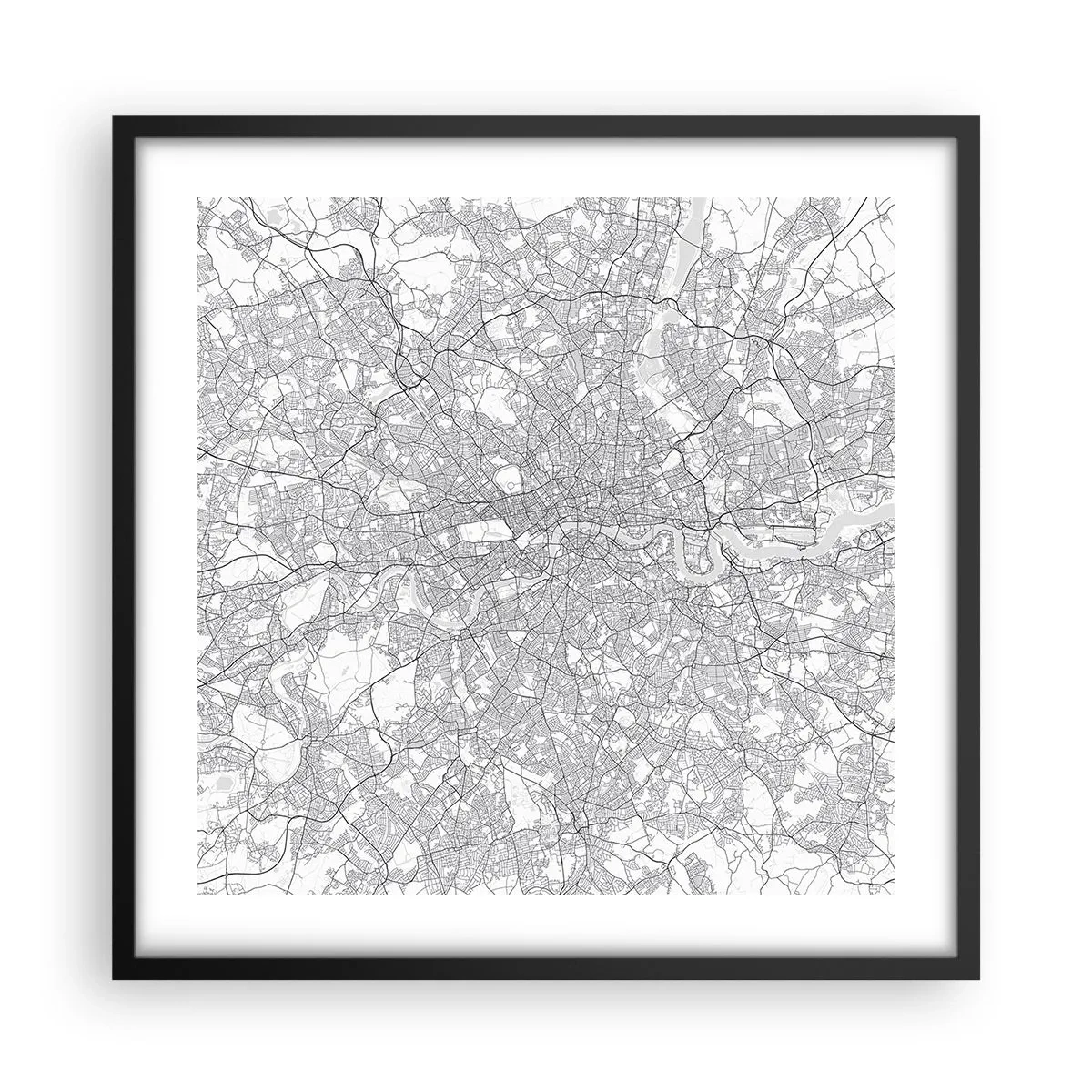 Poster în ramă neagră - Harta labirintului din Londra - 50x50 cm