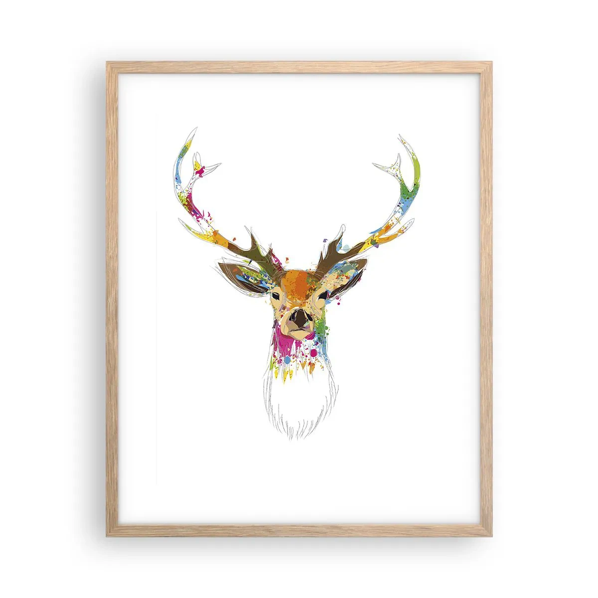 Poster în ramă de stejar deschis - Cerb blând scăldat în culoare - 40x50 cm