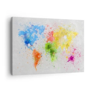 Tablou pe pânză Canvas - O hartă a lumii într-o interpretare colorată în acuarelă - 70x50cm - Toate culorile lumii - Decorațiune modernă pentru perete pentru living și dormitor ARTTOR